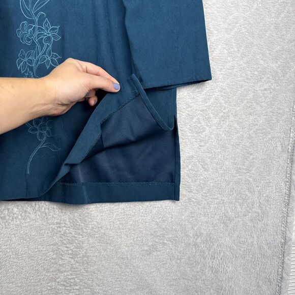Susan Graver Faux Suede Duster Jacket Womens XL/1X? Teal Embroidered Floral Boho - Picture 4 of 9